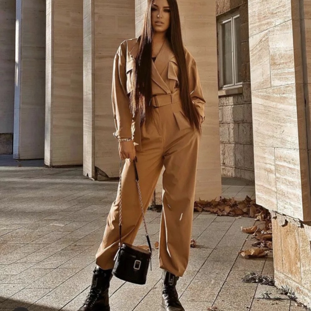 Zara taupe long jumpsuit